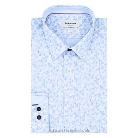 Mens Shirts Duchamp Light Flower Stripe Tailored Fit Shirt, Powder Blue Floral Formal 844920 100% cotton